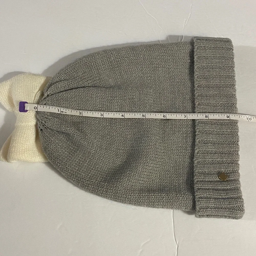 KATE SPADE New York Knitted Hat, NWOT, Ribbed Knit, Bow, Toboggan, Wool Blend